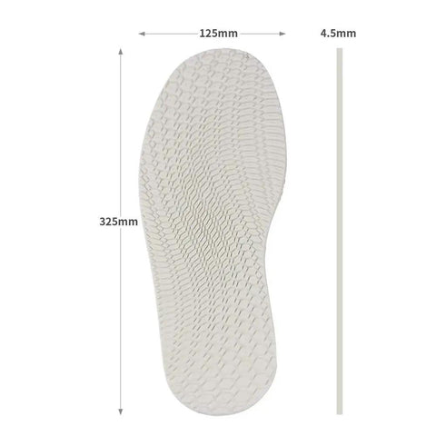 DIY Rubber Sole Replacement Kit For Shoes, Easy Install With Low Arch Comfort And Cushioned White Soles, Unisex Replacement sole shown with dimensions