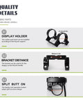 LCD Display Meter KT LCD3U All In One holder, bracket, split button details for installation, size 22.2mm, 30mm, black material.