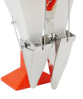 Easy To Use Manual Vegetable Seeder And Fertilizer Tool, Handheld Garden Planter, metal and plastic components close-up.