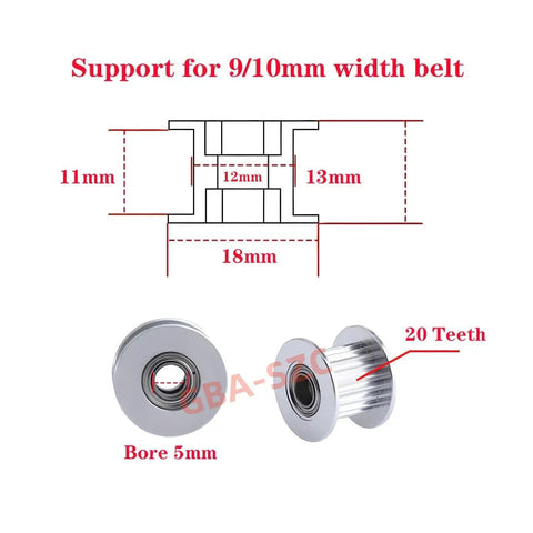 GT2 Idler Pulley 20 Teeth With 5mm Bore For Voron 2.4 3D Printer Aluminum Machined Durable 9mm 10mm Width Belt Compatible 10 Pack Go-To Upgrade Aluminum Construction With Surface Oxidation Finish Lightweight Yet Strong For Smooth Motion And Reliable. 20T pulley with 5mm bore, for 9/10mm belt