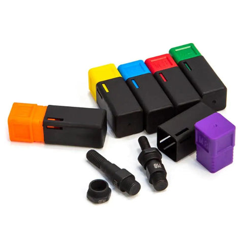 Must Have Rivet Nut Tool Kit For Sheet Metal Pros! Heavy Duty Steel Gun With Ergonomic Grip Handles, Includes 10 Assorted Rivets And Nut Inserts. Color-coded rivet nut kit with black steel inserts and sizes shown