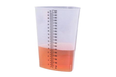 32 Oz Graduated Triangular Intake Output Containers, Plastic, 5 Pack For Precise Urine Output And Lab Measurements, Clear Beakers With Oz And CC Markings, Durable Bulk Pack, clear 32 oz plastic beaker with graduated oz and cc markings