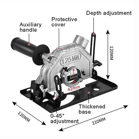 Kickass Adjustable Angle Grinder Bracket That Swivels Up To Forty Five Degrees And Cuts Up To Thirty Millimeters Deep For One Twenty Five Millimeter Discs And Quick Home Rig Setups with depth adjustment and protective cover.