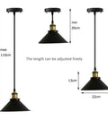 3-Light Battery-Powered LED Pendant Kit With Remote Control, black retro finish, adjustable length, max 110cm, includes 3 fixtures