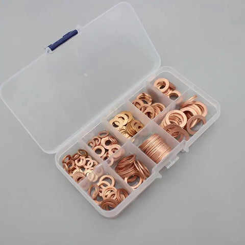 Super 280pcs Purple Copper Flat Washers M5 M20 Metric Kit For Auto Hybrid Electric Sealing Jobs Where Brass Gaskets Offer Heat Resistance And Wear Protection For Heavy Duty Usage On Your DIY Projects And Engine Repair Tasks At Home Right Now. copper flat washer set in plastic case