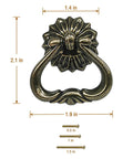 Antique Brass Cabinet Pulls 4 Pack Ring Pulls For Dresser Drawers with size measurements and screws shown
