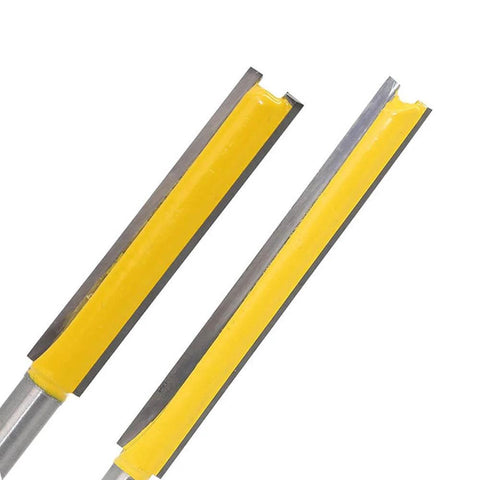 Two Piece Extra Long Straight Router Bit Set With One Quarter Inch Shank, Double Flute Grooving Bits For Trimming And Milling, Two Inch And Three Inch Cutting Depths, Pro Grade Hardened Steel, Anti Kickback For Serious Woodworking