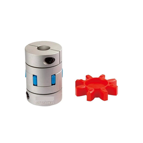 Dead Nuts Accurate Flexible Jaw Shaft Coupler For Servo Motors, aluminum body, snap-on spider, 30mm x 35mm size for robotics.