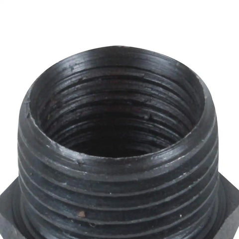 Close-up view of Straight Up Shaft Adapter Sleeve Converter, half to five eighths inches, black coated for cordless drills.