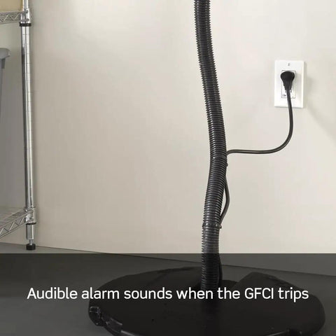 GFCI Outlet With Audible Alarm And Self Test, 20 Amp, wall mounted, tamper-resistant, alarm sounding in action