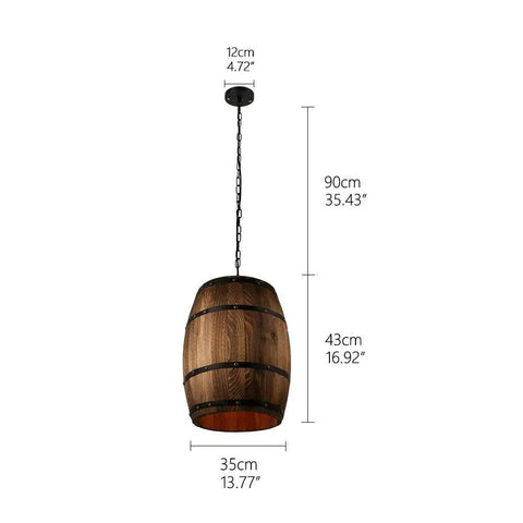 Antique Wood Wine Barrel Pendant Lamp Rustic Hanging Ceiling Light For Bar Kitchen And Cellar E26 Max 60W Bulbs Not Included Adjustable Chain