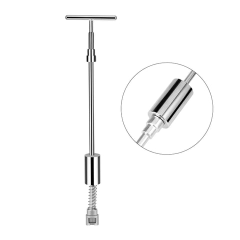 DIY Auto Body Dent Repair Kit with slide hammer, detail view of silver metal tool for car dings and hail damage