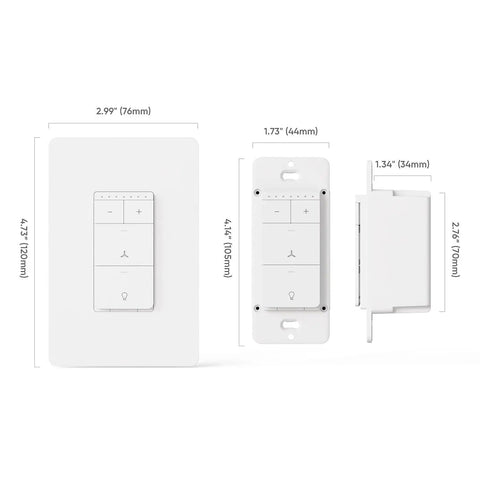 Dimensions of Smart Ceiling Fan Controller And Dimmer Light Switch 2 Pack No Fuss Setup Requires Neutral Wire 2.4GHz Wi Fi Single Pole
