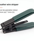Fiber optic termination tool with green handles, side view
