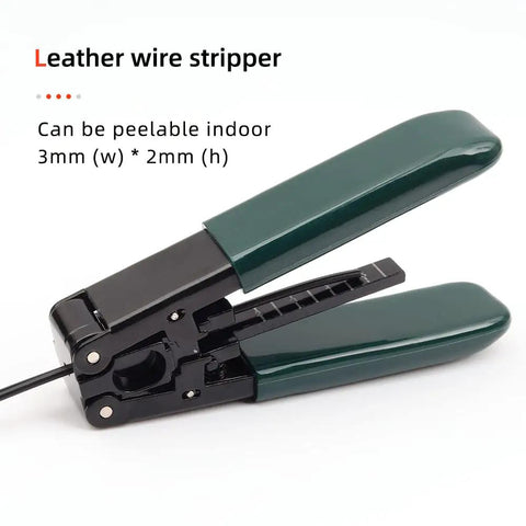 Leather wire stripper from FTTH Fiber Optic Tool Kit With VFL Visual Fault Locator All In One Convenience Optical Power Meter FC 6S Cleaver Cable Stripper SC FC Adapters Cable Tester Dust Free Cleaning Paper Portable Case Bag
