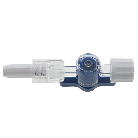 MEETOOT disposable 2-way stopcock with Luer connections, blue handle, clear body