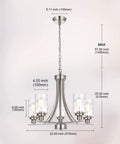 Five Light Modern Chandelier in Brushed Nickel Finish With Clear Hammered Glass Pendants Ready To Hang, 57-Inch Chain Shown