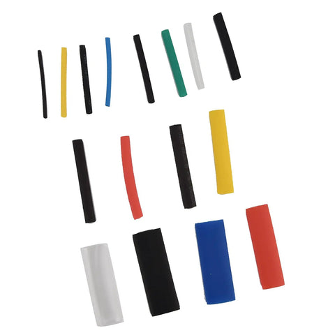Colorful Heat Shrink Tubing Kit With 580 Pieces For Wire Insulation Protection And Leak Prevention, Fast Shrinking At 84C Temp, Durable Polyolefin Material With 2:1 Ratio To Keep Your Cables Snazzy And Secure. assorted heat shrink tubes in black, yellow, blue, red, green and white