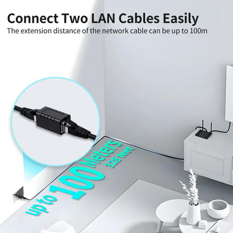 Diagram showing RJ45 Female To Female Ethernet Coupler In Line Patch Cord Extender Supports Cat7 Cat6 Cat5e Cat5 Networks Black 2 Pack