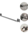 Self Adhesive Bathroom Wall Towel Rack in Gray No Drill Metal Organizer Multipurpose Holder close-up view, water resistant design