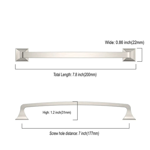 Diagram of Ten Pack 7 Inch Brushed Satin Nickel Cabinet Pulls For Cabinets And Drawers With 177mm Hole Centers Kitchen Hardware