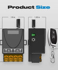 Wireless 12V Remote Switch With 30A Relay, 433MHz RF Control For 12V-72V DC Motors, image showing dimensions and remote