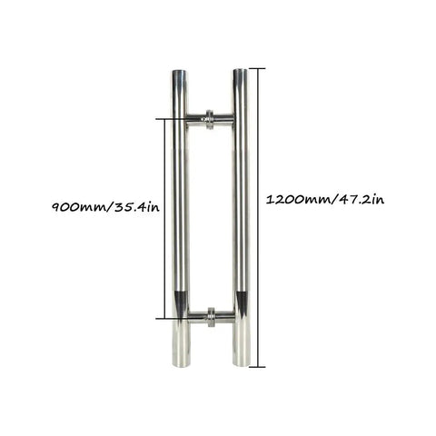 Brushed Stainless Steel Round Tube Door Handle 1200x900mm for glass and wood doors, push pull design, tough as nails hardware