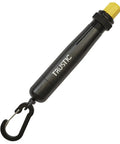 Heavy Duty Lumber Crayon Holder for 1/2 Inch Round or Hex Crayons, black ergonomic grip with attached carabiner clip.