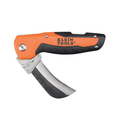 Electricians Utility Knife With Hawkbill Blade For Cable Skinning, Folding Pocket Knife With Replaceable Blades, Ergonomic Rubber-Grip Handle