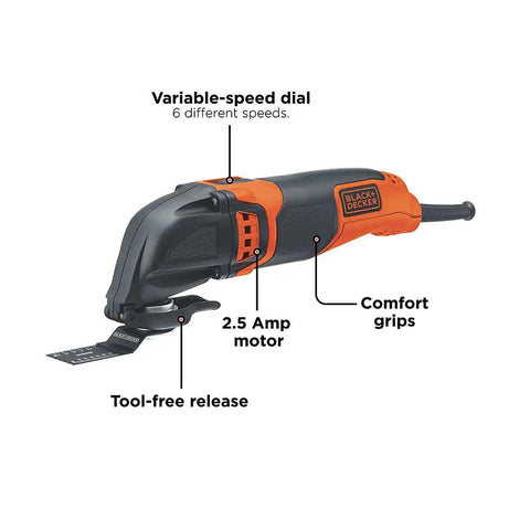 Powerful Oscillating Multi Tool Workhorse With 2.5 Amp Motor and variable speed dial for precise sanding and cutting.