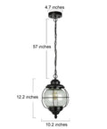 Outdoor Pendant Lights With Farmhouse Style Black Metal Hanging Porch Fixture And Clear Bubbled Glass Globe Inside An Iron Cage Frame For Rustic Vibe Exterior Lantern For Gazebo Patio And Entryway with dimensions