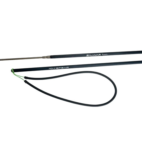 14mm Aluminum Pole Spear For Spearfishing With Anodized Ergal Shaft Rubber Band Propulsion M6 Thread Black Finish 160 Cm Length Harpoon Tip Built For Saltwater Toughness And Reliable Depth Ready Performance visible with rubber band and shaft detail