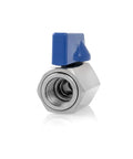 QWORK mini ball valve 1/4 in NPT stainless steel with blue square knob, front view
