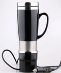 No Fuss Road Ready Stainless Steel Car Water Kettle Portable Travel Mug with power cord for vehicle use.