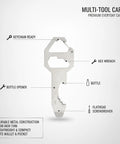 Ultra Slim Metal Multi-Tool Card With Bottle Opener And Hex Wrench For Wallet Or Keychain, labeled features, everyday carry.