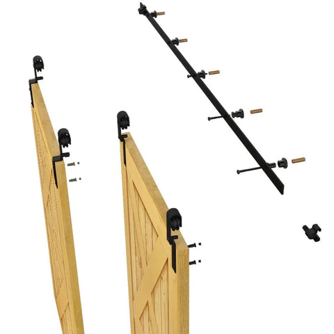 20 Foot Bypass Sliding Barn Door Hardware Kit For Double Doors, Single Track, Flat J Shape Hangers, Quiet Rollers, 220 Lb Capacity