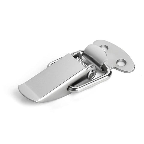 Heavy Duty Sliding Door And Window Latch Kit Includes Five Premium Spring Loaded J108B Hasp Catches Made From Mild Steel For Secure Cabinet Box Hardware Installation That Keeps Everything Locked Tight And Ready To Go. silver spring-loaded J108B mild steel latch with mounting plate