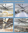 Solid Build Industrial Ceiling Fan With Six Quiet Blades For Big Time High Airflow and Chill Comfort In Living Rooms Patios Garages Or Commercial Spots showcasing factory, workshop, warehouse, and farm settings.
