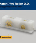 Top Shelf Sliding Window Roller Assembly Two Pack Featuring 7/16 Inch Brass Rollers With Sturdy Nylon Housing For No Sweat Snap Install And Slick Smooth Operation On Your Patio Doors And Glass Panels, flat edge brass rollers in nylon housing.