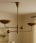 Brass Chandelier Light Fixture, Handmade Sputnik Style Modern Ceiling Light with two bowl shades, ideal for dining room.
