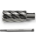 Two-piece silver-toned annular cutter set with Weldon shank and matching drill bit
