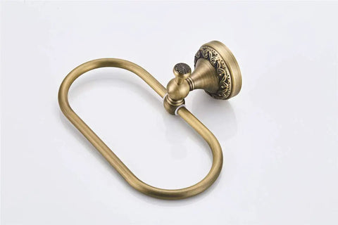 Oval Towel Ring In Brushed Bronze Finish With Antique Brass Look Exquisite Carved Pattern Wall Mounted Hand Towel Holder
