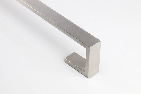 Close-up of Square Base Wall Mounted Towel Rack, Heavy Duty 20 Inch Towel Bar in Brushed Nickel, SUS304 Stainless Steel, right angle view