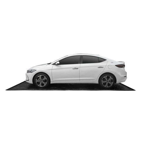 Containment Mat For Garage Floor 7 Foot 9 Inch By 16 Foot Non Slip Heavy Duty Waterproof Car Floor Protector under parked white car