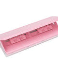 Pink adjustable 6-hole punch with durable metal construction, 6 sheet capacity, non-slip base, ruler guide, fits various planner sizes.