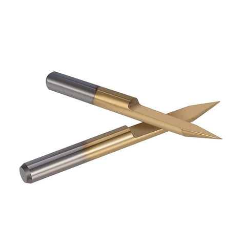 Cool Set Of 10 Pieces Engraver Bits With Coated Carbide And 30 Degree Tips showing two 30 degree tips for CNC routers on wood or plastic.