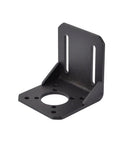 Front view of ST-M1 alloy steel mounting bracket; black metal with base circular hole and vertical mounting slots.