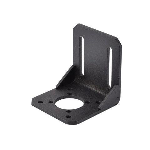 Front view of ST-M1 alloy steel mounting bracket; black metal with base circular hole and vertical mounting slots.