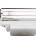 AutoFlush Touchless Toilet Flusher With Sidemount Chrome Retrofit Kit, shown from side, suitable for schools and offices