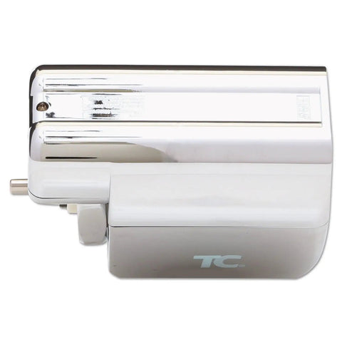 AutoFlush Touchless Toilet Flusher With Sidemount Chrome Retrofit Kit, shown from side, suitable for schools and offices